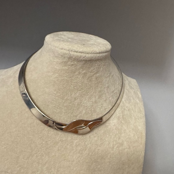 Vintage Taxco Mexico Sterling Silver Modernist Wave Collar Choker Necklace 925 - Picture 5 of 10